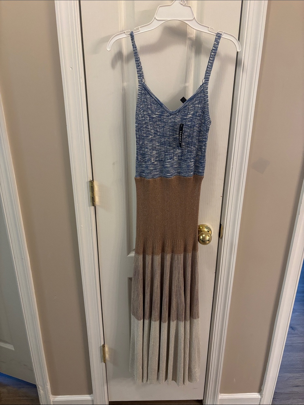 Sleeveless Colorblock Knit Maxi Dress - Blue & Brown /glitter  size XS PETITE